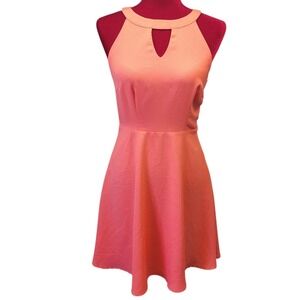 Aryeh Coral Pink Keyhole Halter Fit and Flare Skater Dress Womens Small E654